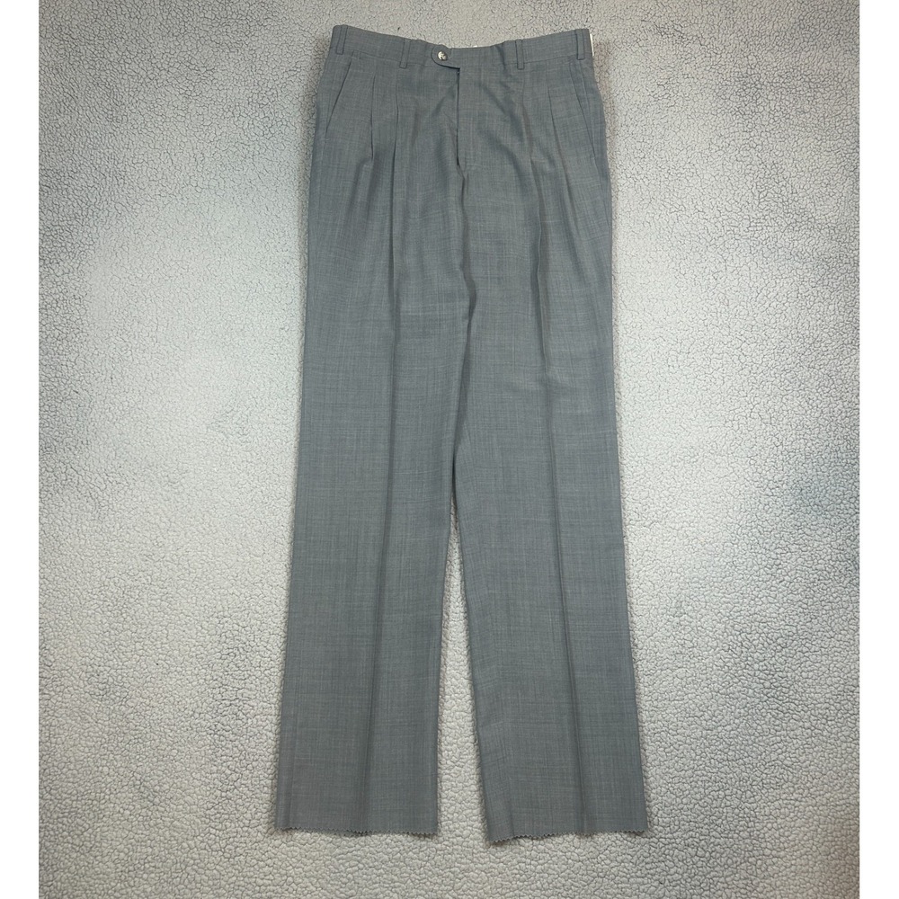 vintage Nino Cerruti Dress Pants Men Sz 35x37 Gray 100% Wool Pleated Made In USA